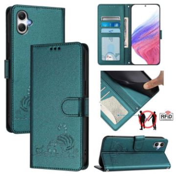 Samsung Galaxy A07 4G Cat Rat Embossed RFID Leather Case Peacock Green - 1