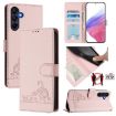 Samsung Galaxy A17 5G Pink Cat Rat Embossed RFID Leather Case with Lanyard - 1