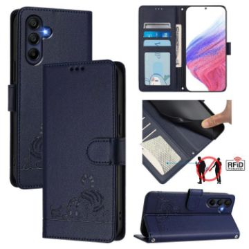 Samsung Galaxy A17 5G Cat Rat Embossed RFID Leather Case with Lanyard - 1