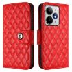 Realme Neo7 Turbo 5G Red Rhombic Texture Flip Leather Case with Lanyard - 2