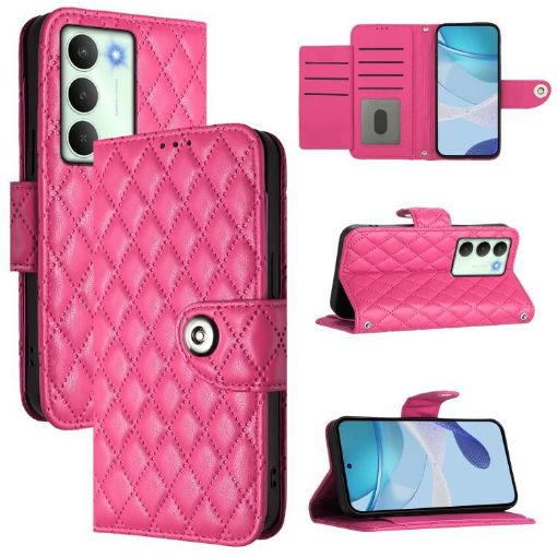 Realme V70/14x/C75 5G Rhombic Flip Leather Case with Lanyard Rose Red - 1
