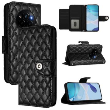 Realme Narzo 80/14 Pro 5G Rhombic Flip Leather Case with Lanyard - Black - 1