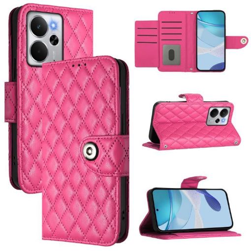 Realme 14 5G/P3 5G Rhombic Flip Leather Case with Lanyard - Rose Red - 1