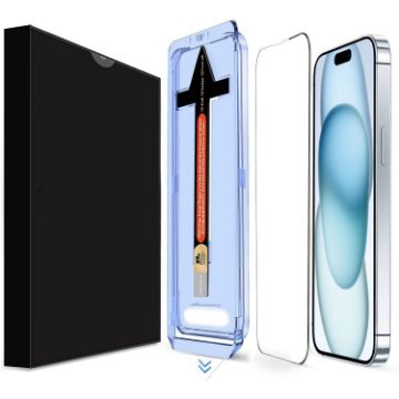 iPhone 15 LK Easy Install HD Tempered Glass Film - Black - 1
