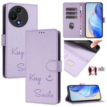 TCL 605/60 SE Light Purple RFID Leather Phone Case - Smile Embossing - 1