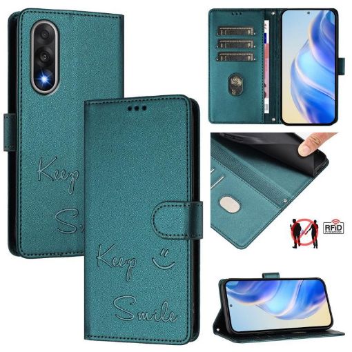 OnePlus Ace 5 Ultra Smile Embossing RFID Leather Case - Peacock Green - 1