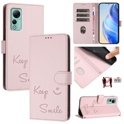 Ulefone Note 14 Pink RFID Leather Phone Case - Smile Embossing Cover - 1