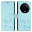 Xiaomi 14 Ultra Mint Green RFID Leather Phone Case - Smile Embossing - 3