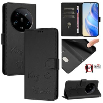 Xiaomi 14 Ultra Black RFID Leather Phone Case - Smile Embossing - 1