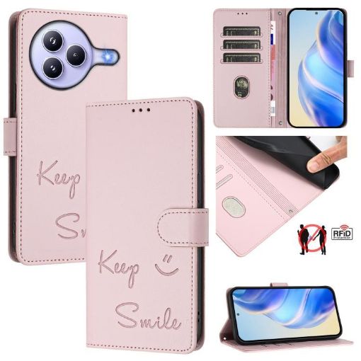 Xiaomi Civi 5 Pro 5G Pink RFID Leather Phone Case with Smile Embossing - 1