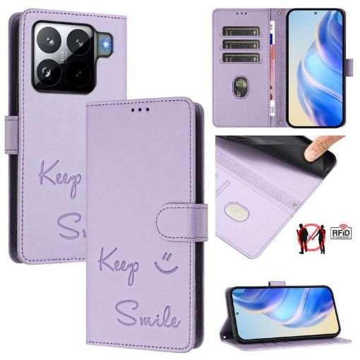 Xiaomi 15S Pro 5G Light Purple Smile Embossing RFID Leather Case - 1