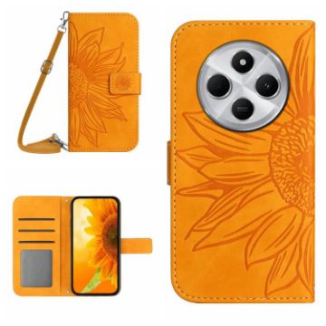 Redmi 14C 4G Sunflower Embossed Flip Leather Case with Lanyard Yellow - 1