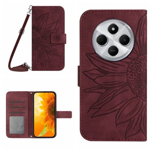 Redmi 14C 4G Sunflower Embossed Flip Leather Case with Lanyard - 1