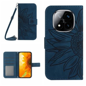 Redmi Note 14 Pro+ 5G Sun Flower Embossed Flip Leather Case Blue - 1