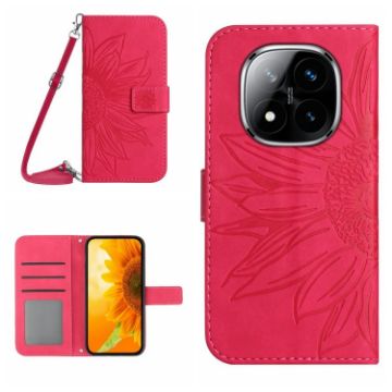 Redmi Note 14 Pro+ 5G Sunflower Embossed Flip Leather Case Rose Red - 1