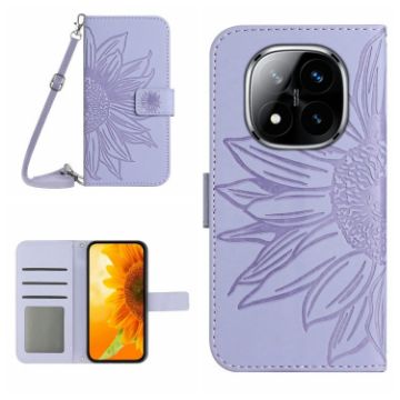 Redmi Note 14 Pro+ 5G Purple Sunflower Flip Leather Case with Lanyard - 1