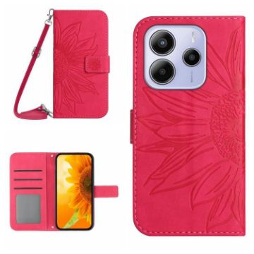 Redmi Note 14 4G Sun Flower Embossed Flip Leather Case Rose Red - 1
