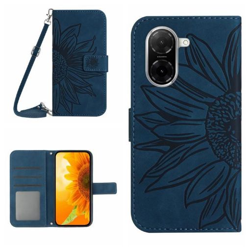Redmi A5/Poco C71 Sunflower Embossed Flip Leather Case Inky Blue - 1