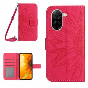 Redmi A5/Poco C71 Sunflower Embossed Flip Leather Case Rose Red - 1