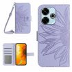 Redmi 13x Purple Sun Flower Embossed Flip Leather Case with Lanyard - 1