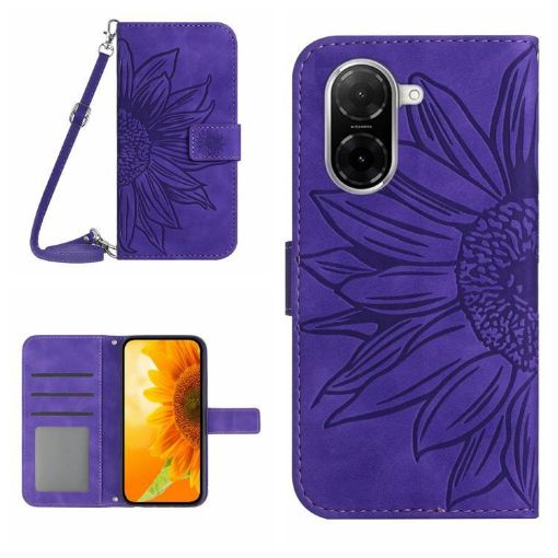 Redmi A5 4G Sunflower Embossed Flip Leather Case with Lanyard - 1