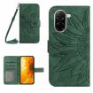 Redmi A5 4G Green Sunflower Embossed Flip Leather Case with Lanyard - 1