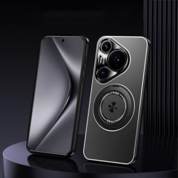 Huawei Pura 80 Pro 5G Black Rotating Holder Frosted Metal Phone Case - 1