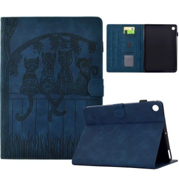 Samsung Galaxy Tab A8 10.5 2021 Cats Embossed Leather Case Dark Blue - 1