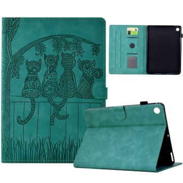 Samsung Galaxy Tab A8 10.5 2021 Cats Embossed Leather Case Light Blue - 1