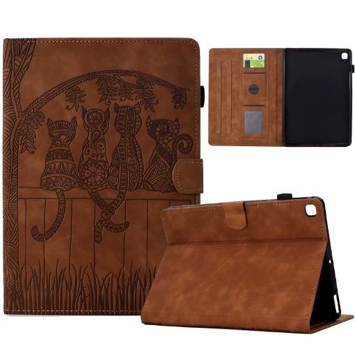 Samsung Galaxy Tab S5e/T720 Cats Embossed Leather Case - Brown - 1