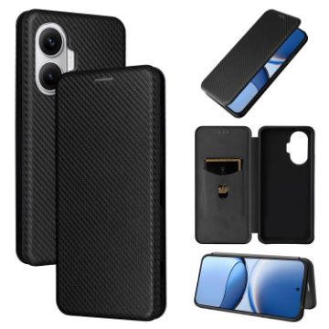 Xiaomi Poco F7 5G Global Flip Leather Phone Case - Carbon Fiber Black - 1