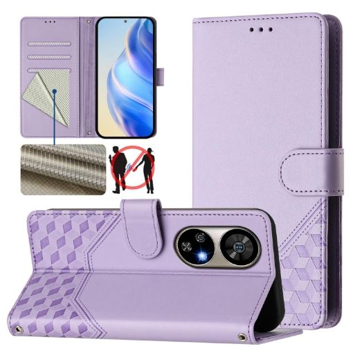 Ulefone Note 17 Pro Light Purple RFID Leather Phone Case Honeycomb Design - 1