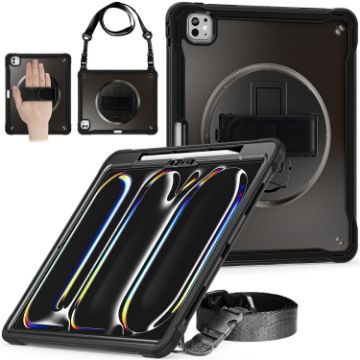 iPad Pro 13 2024 Heavy Duty Hybrid Case with Hand Grip & Strap - Black - 1