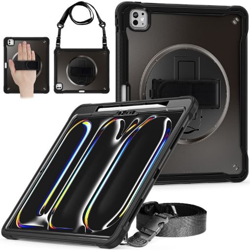 iPad Pro 13 2024 Heavy Duty Hybrid Case with Hand Grip & Strap - Black - 1