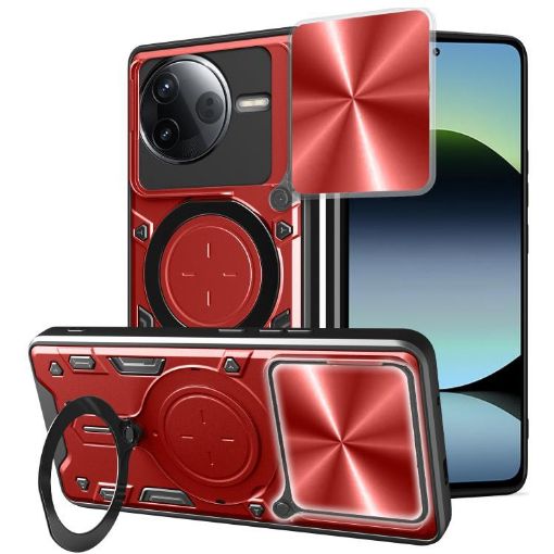 Redmi K80 CD Texture Sliding Camshield Magnetic Holder Case - Red - 1