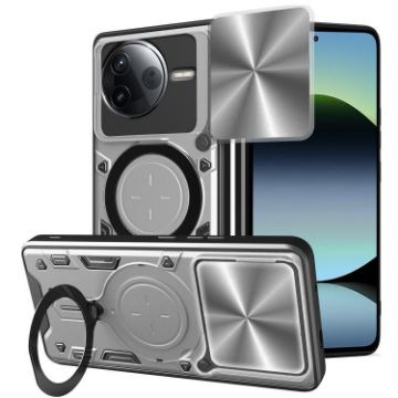 Redmi K80 Silver CD Texture Sliding Camshield Magnetic Holder Case - 1