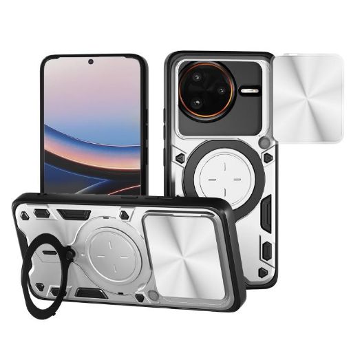 Redmi K80 Pro Silver CD Texture Camshield Magnetic Holder Case - 1