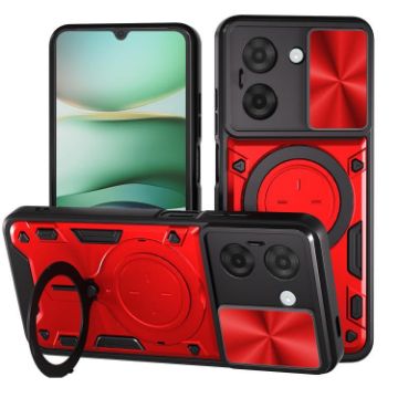 Redmi A5 4G Phone Case - CD Texture, Camshield, Magnetic Holder, Red - 1