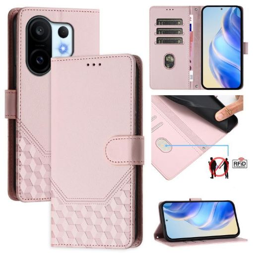 Vivo S30 Pro Mini Pink Honeycomb Embossing RFID Leather Phone Case - 1