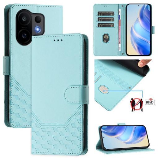 Vivo S30 Mint Green Honeycomb Embossing RFID Leather Phone Case - 1