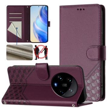 Xiaomi 14 Ultra 5G Violet RFID Leather Phone Case - Honeycomb Design - 1