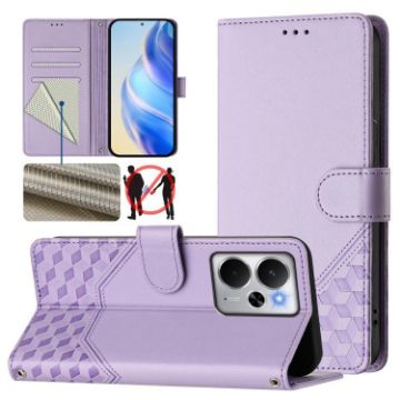 Realme 14 5G/14T 5G Honeycomb RFID Leather Case - Light Purple - 1