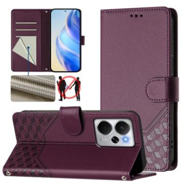 Realme 14 5G/14T 5G Violet RFID Leather Phone Case - Honeycomb Design - 1