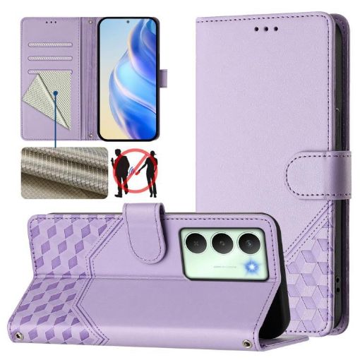 Realme 14x/V70/C75 5G Honeycomb RFID Leather Case Light Purple - 1