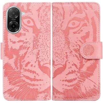 Redmi A5 4G Pink Leather Phone Case with Tiger Embossing Pattern - 1