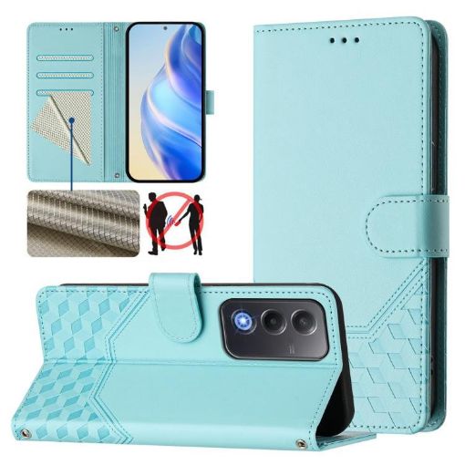 OPPO A5/A3 Pro 5G Honeycomb RFID Leather Case Mint Green - 1