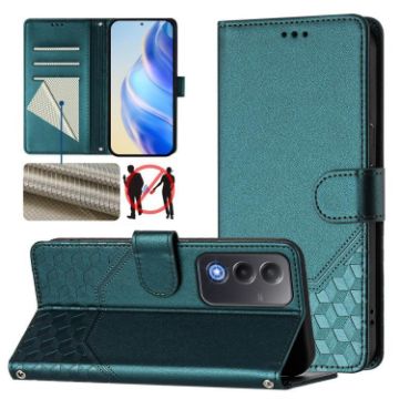 OPPO A5/A3 Pro 5G Honeycomb RFID Leather Case - Peacock Green - 1