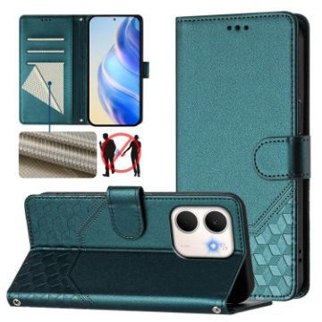 OPPO A5x 5G/4G Honeycomb RFID Leather Case - Peacock Green - 1