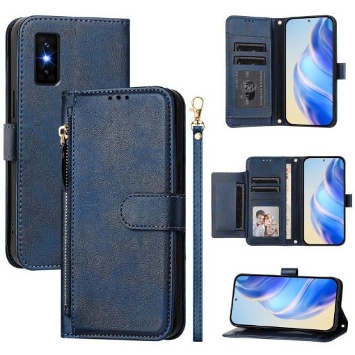 Infinix GT 30 Pro Blue Leather Phone Case with Multi-Card Slots & Zipper - 1