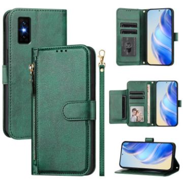 Infinix GT 30 Pro Green Leather Phone Case with Multi-Card Slots & Zipper - 1
